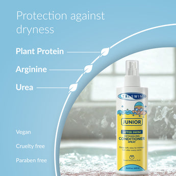 TRISWIM Junior after swim detangling conditioner spray for kids swimmers with plant protein arginine and urea