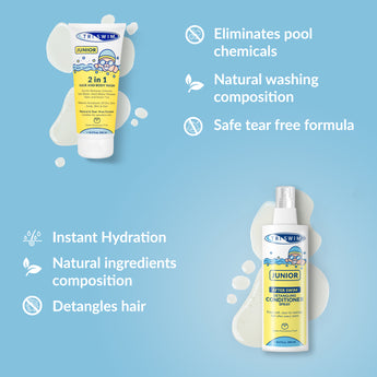 TRISWIM Junior shampoo and conditioner for kids swimmers removing chlorine and detangling hair